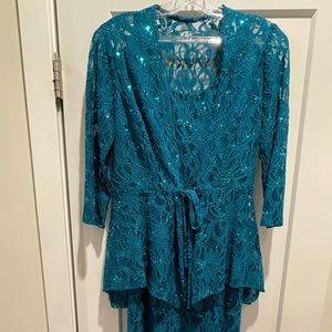 Ursula of Switzerland Teal Sequined Cocktail Dress with Jacket, Size 10